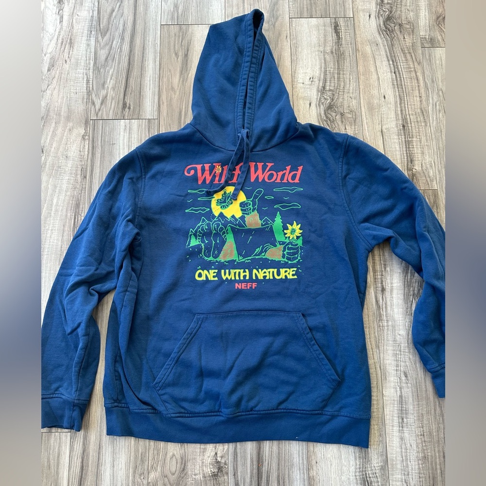 NEFF Forever Fun “Wild World” One with Nature Hoodie Sweatshirt in Blue Size XL